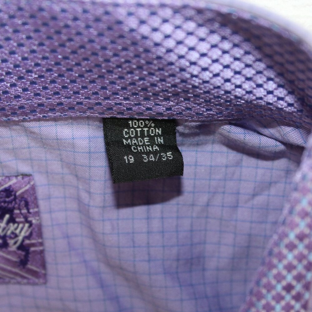 English Laundry Neck Sz 19 Flip Cuff Purple Gingham Check Dress Shirt Clubwear - Picture 15 of 15